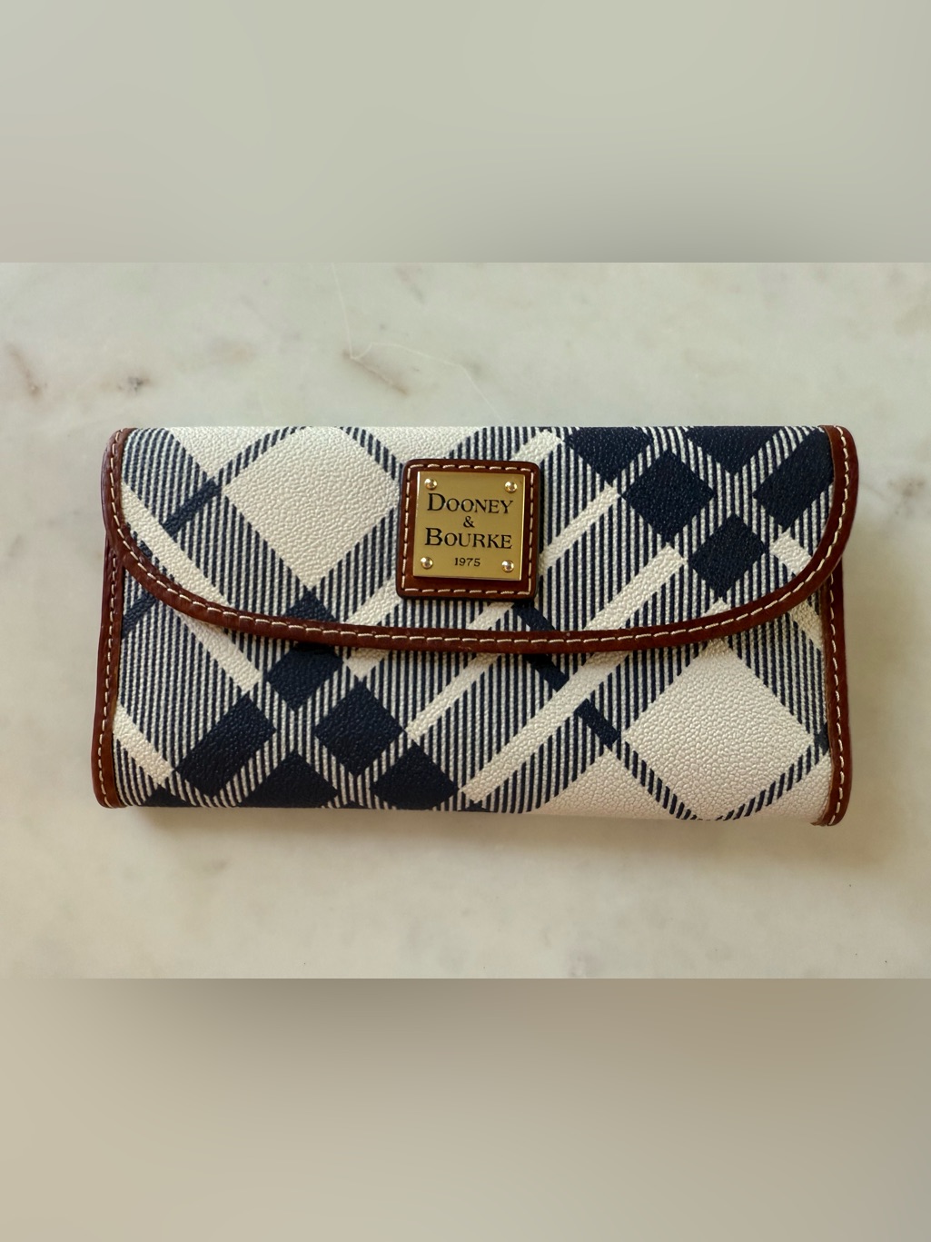 Dooney & Bourke Continental Clutch Wallet Blue And White Plaid
